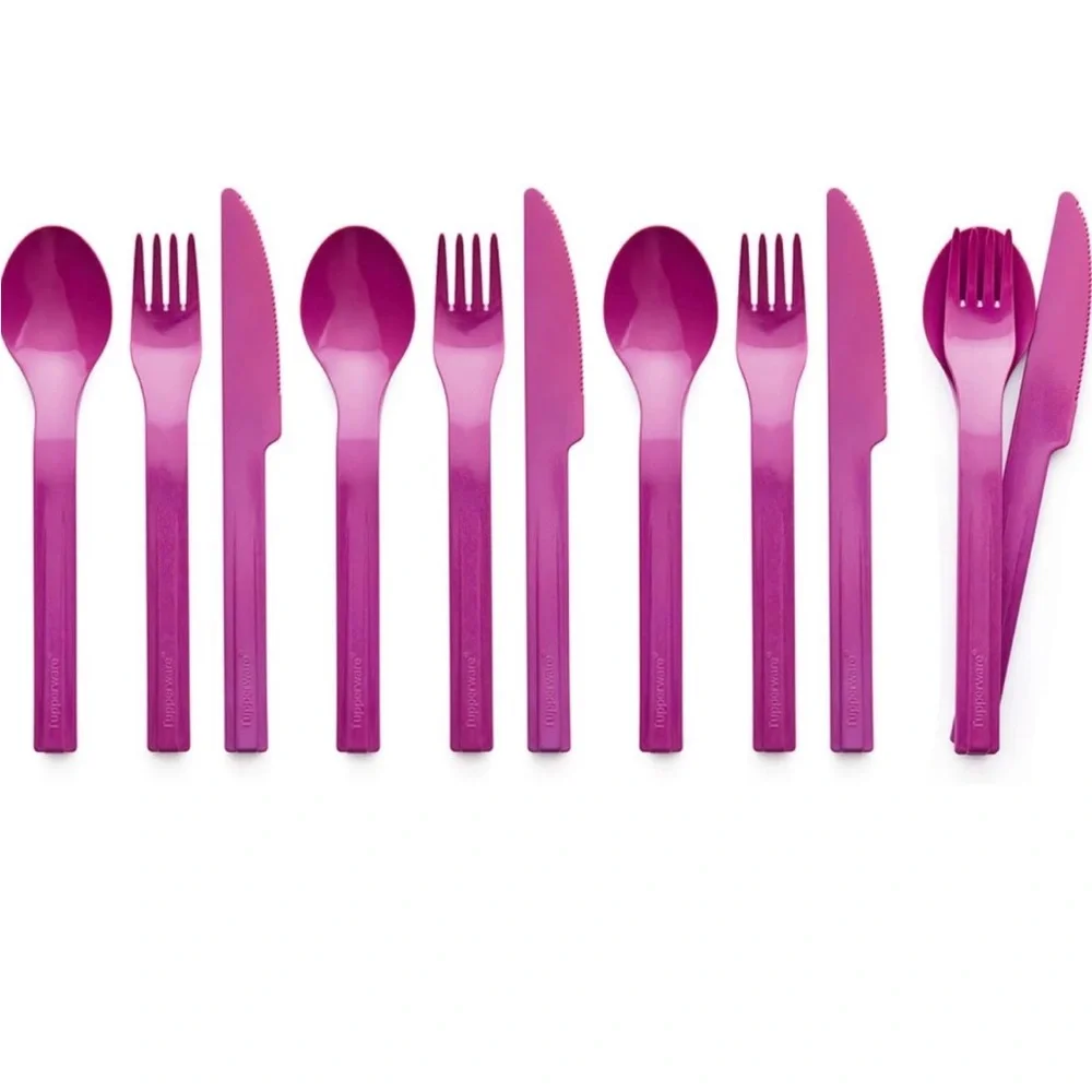Tupperware NEW Outdoor Dining Cutlery 12-Piece Set (4 Sets) Snap Together Purple